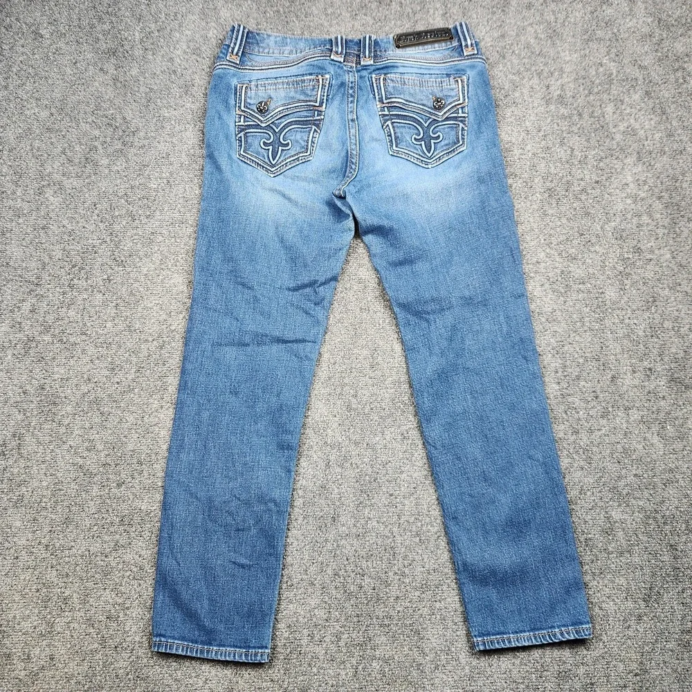 Rock Revival Barby Jeans‎ Womens 32 Blue Mid Rise Skinny Embroidered Denim - Picture 2 of 9